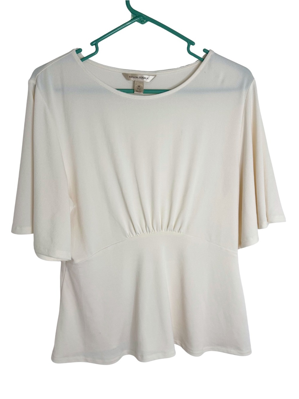 3/$20 Banana Republic Ivory Flutter Elbow Sleeve Peplum Blouse Size Medium